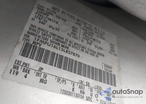 2003 Ford Expedition Xlt z USA, uszkodzony, nr VIN 1FMPU16L13LB57870